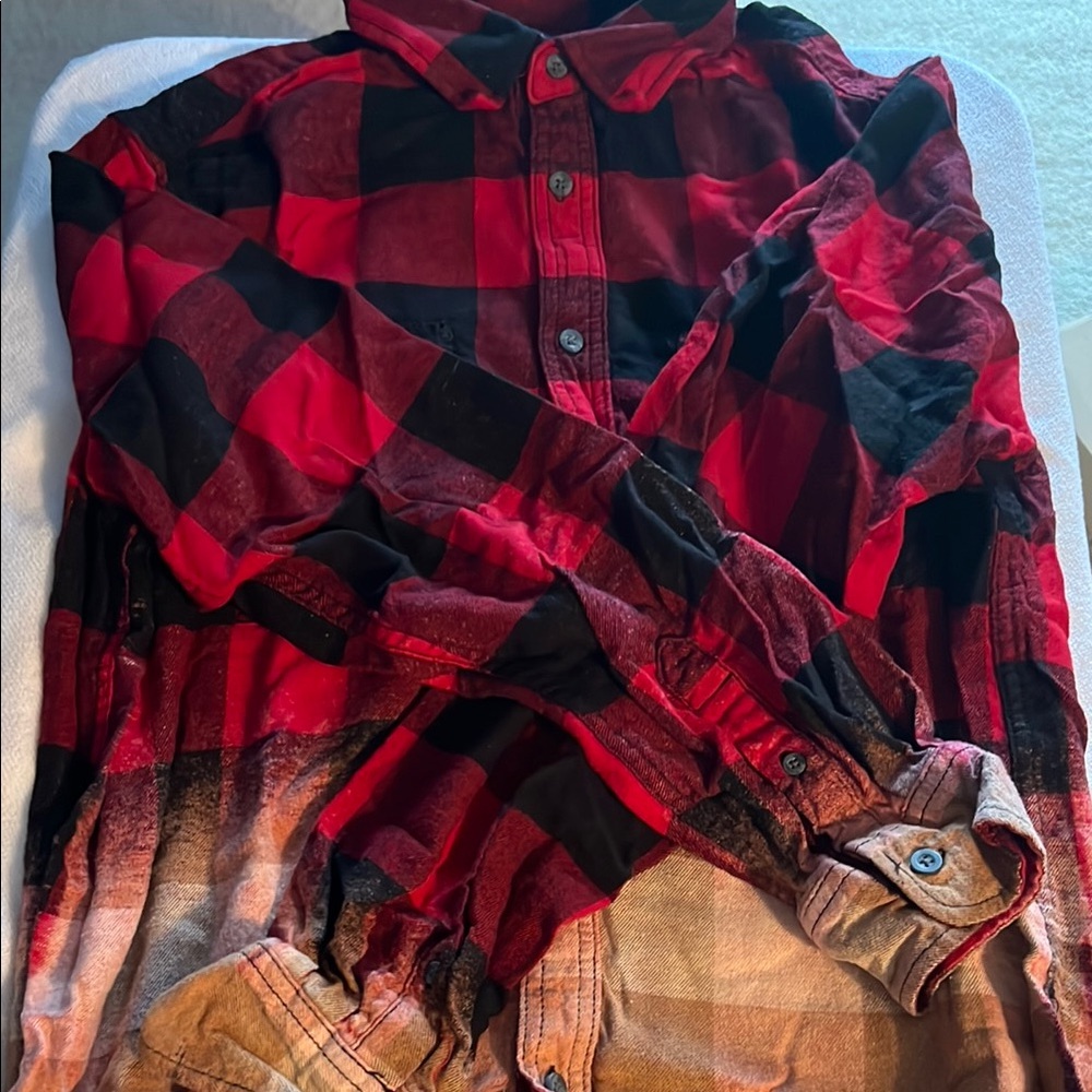 Red and Black Plaid Button-Up Shirt